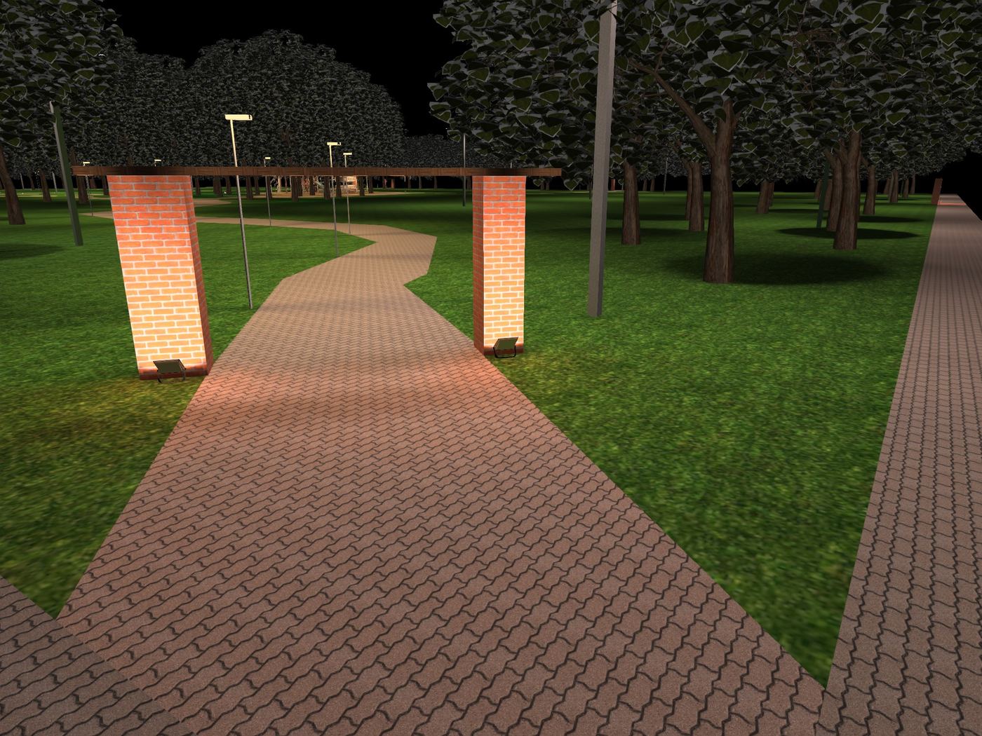 Render de iluminación nocturna de una plaza